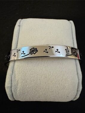 Silver Engraved Dandelion Cuff Bracelet